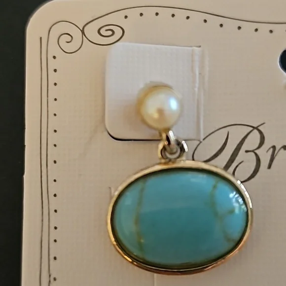 Turquoise and pearl earrings - Picture 3 of 3